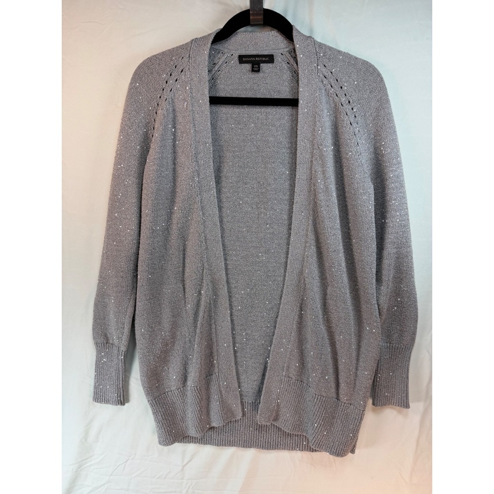 Banana Republic Silver Sequin Metallic‎ Open Front Cardigan Sweater Womens XS